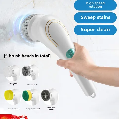 5-head Replaceable Powerful Electric Cleaning Brush Multifunctional Household Dishwashing Brush Kitchen Handheld Cleaning Artifact