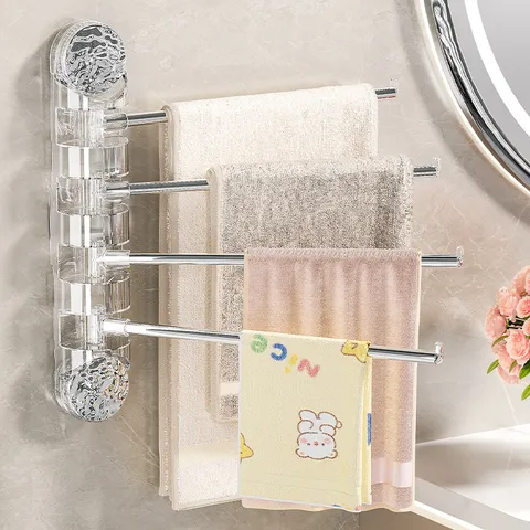 Suction Cup Towel Rack Internet Celebrity Punch-free Wall-mounted Rotating Rack Bathroom Towel Bar Multi-bar Multi-function Rack