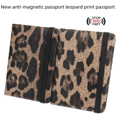 RFID Anti-magnetic Leopard Print Passport Holder   Elastic Band Strap Passport Book Multi-card Air Ticket Holder Case