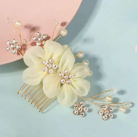 Women's Pastoral Simple Style Flower Rhinestone Gauze Insert Comb