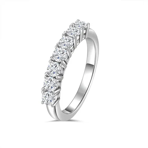 Classic 18K Platinum Plated VVS D Moissanite 7*0.1 Carat Ice Out 925 Sterling Silver Eternity Wedding Band Ring Stackable Ring