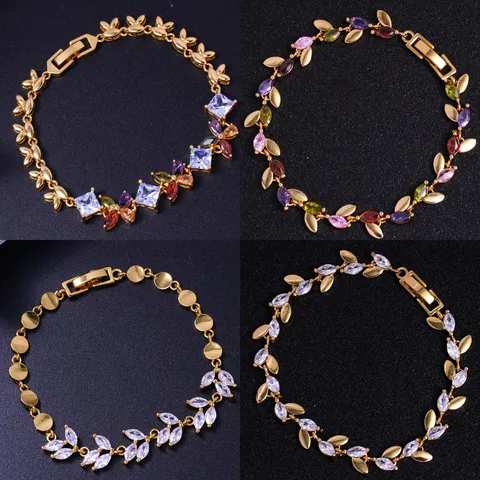 Copper 18K Gold Plated Leaf Leaves Windmill Zircon Bracelets