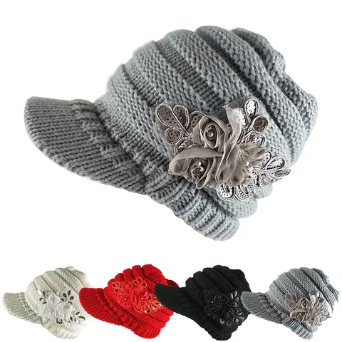 New   Autumn And Winter Women's Knitted Hat Trendy Sequin Decal Ear Protection Wool Hat