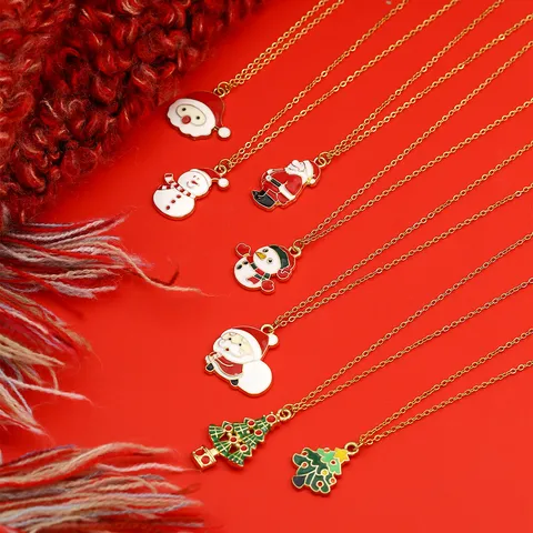 Wholesale Jewelry Cute Christmas Romantic Christmas Tree Santa Claus 304 Stainless Steel Alloy K Gold Plated Plating Pendant Necklace