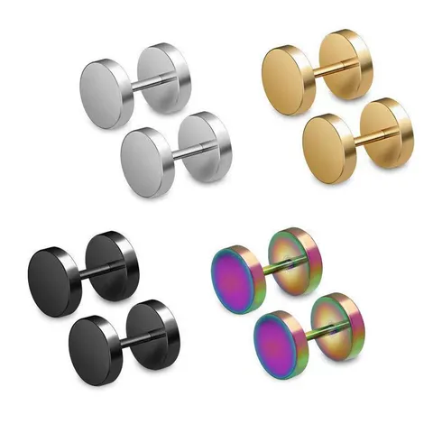 Dumbbell Earrings Round Cake Piercing Jewelry Titanium Steel Barbell Earrings Single Trendy Male Personality Ear Jewelry Student Female