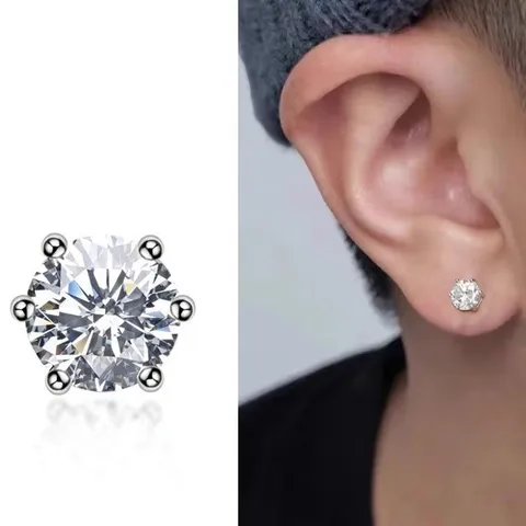 Six-claw Zircon Earrings Male Anti-allergic Students Raise Ear Hole Fashion Street Hip-hop  Ruffian Handsome Earrings