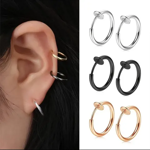 Punk Style Men's Stainless Steel Ear Clip No Hole Titanium Steel Spring Ear Clip No Ear Hole Ear Cuff Nose Ring Lip Ring