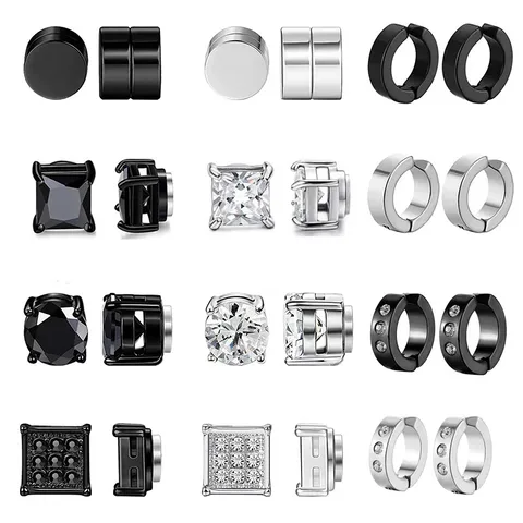 Iron-absorbing Ear Clip Earrings Men's Earless Black Simple Titanium Steel Earrings Trendy Personalized Men's Earrings Zircon