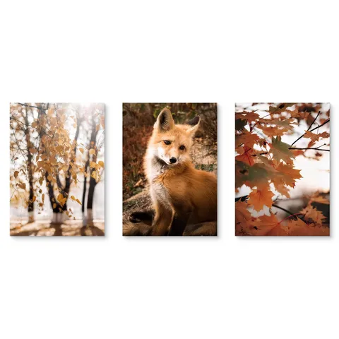 Pastoral Fox Scenery Landscape Canvas  Artificial Decorations