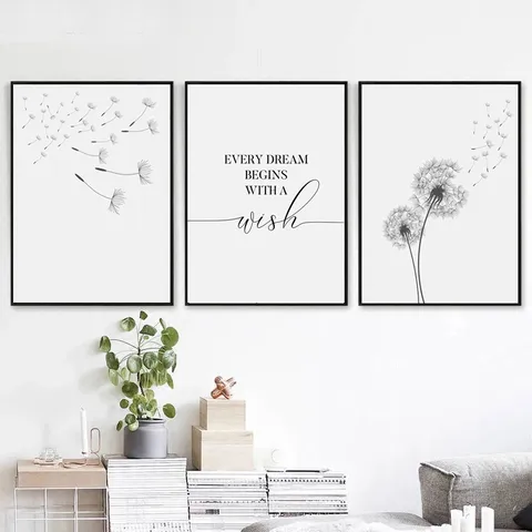 Casual Pastoral Letter Dandelion Canvas Canvas Wall Art