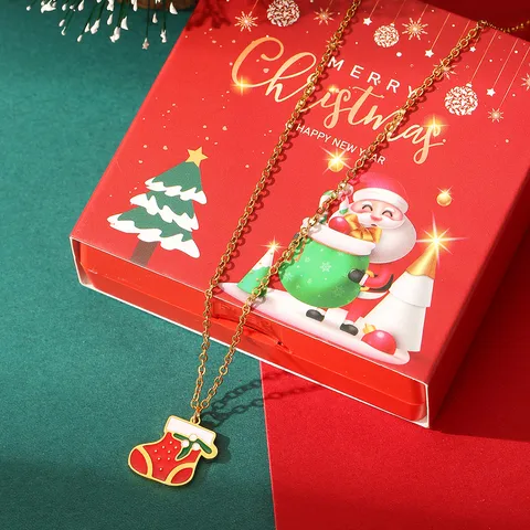 A Christmas 18K Real Gold Stainless Steel Cartoon Pendant Necklace Suitable For Women's Daily Holiday Wear Gift