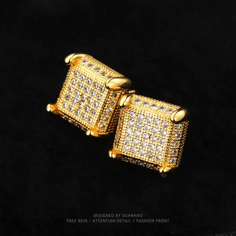 1 Pair Hip-Hop Commute Geometric Plating Copper Zircon Ear Studs