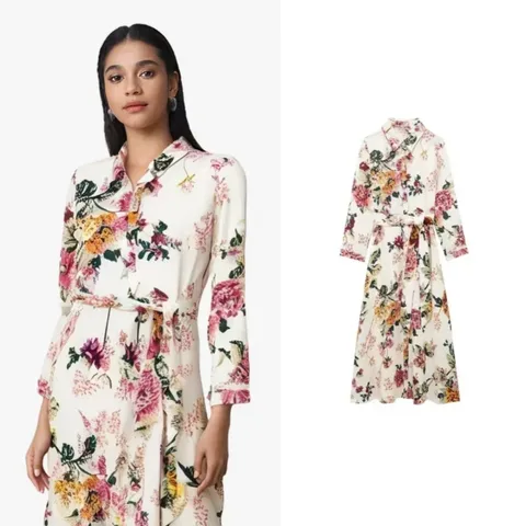 Women's Shirt Dress Vacation Shirt Collar Printing Long Sleeve Plant Flower Midi Dress Casual Tea Party