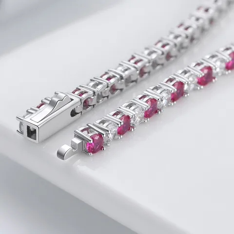 BSB138 RINNTIN Bracelets Silver Jewelry 925 Sterling Round Diamond Cubic Zirconia Clear&Ruby CZ Bracelet Gift