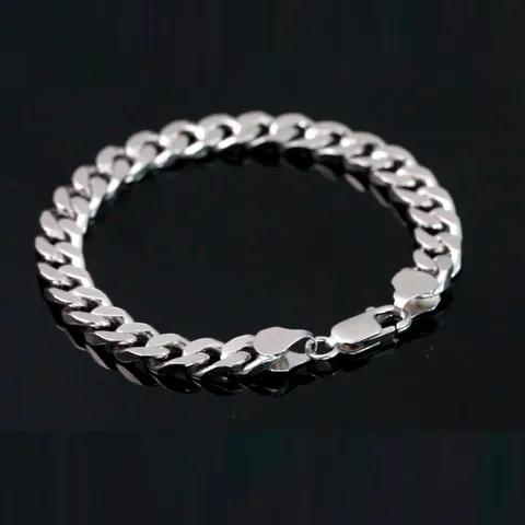 BSB105 RINNTIN Solid 925 Sterling Silver Italian Diamond-Cut 5mm Cuban Link Curb Chain Bracelet For Men