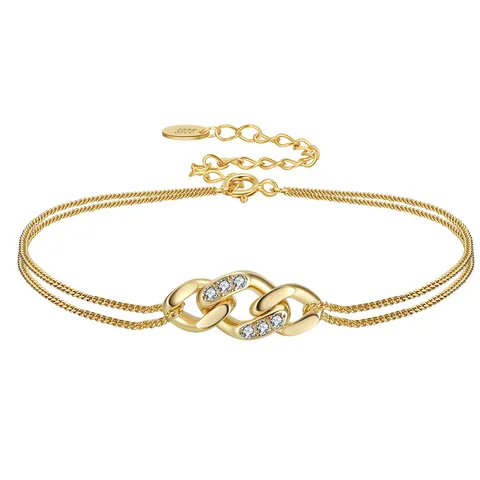 SB134  14K Gold Plated Adjustable Layered Cuban Chain Charm Bracelet Delicate Minimalist Gold Bracelet For Women Jewelry