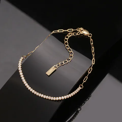 BSB141  14K Gold Plated Adjustable Tennis Chain Bracelet Delicate Minimalist Paperclip Chain Bracelet For Women Jewelry