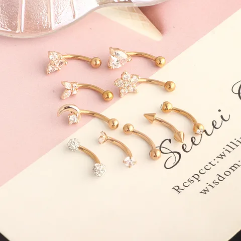 1 Set Eyebrow Studs Simple Style Star 304 Stainless Steel Inlay Zircon Ear Cartilage Rings & Studs