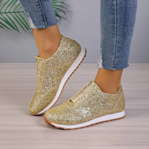 Large Size  Winter New Sequined Cloth Shoes Sports And Leisure Women's Shoes Low-Cut Flat Round Toe