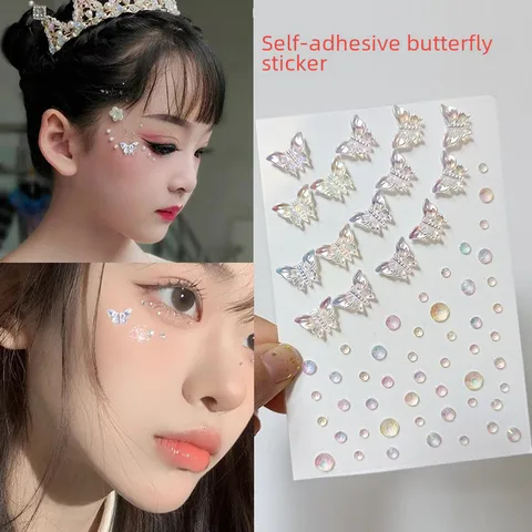 Internet Celebrity Gold Taiyan Imitation Makeup Paste Diamond Butterfly Broken Diamond Rhinestone Paste Face Tears Drill Pearl Paste Face Eye Tail Flash Diamond Paste