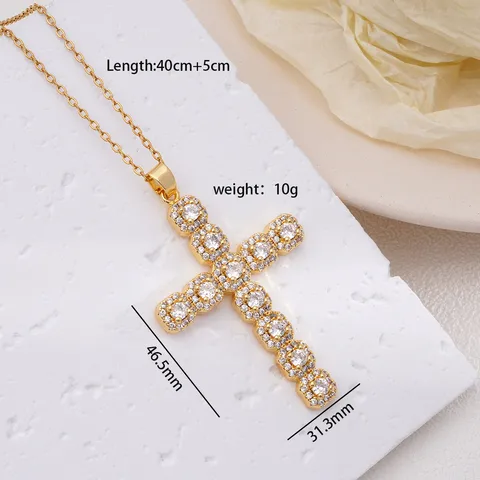 304 Stainless Steel Copper Inlay Cross Zircon Pendant Necklace