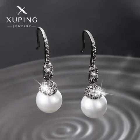 1 Pair Elegant Classical Xuping Round Plating Inlay Alloy Copper Alloy Artificial Pearls White Gold Plated Drop Earrings