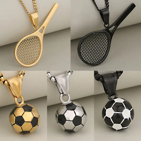 1 PCS/Package 304 Stainless Steel 18K Gold Plated Tennis Racket Football Jewelry Accessories Pendant