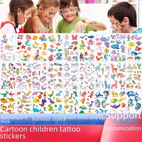 Spot Mermaid Dinosaur Pirate  Children Tattoo Sticker Cute Cartoon Tattoo Face Fun Sticker