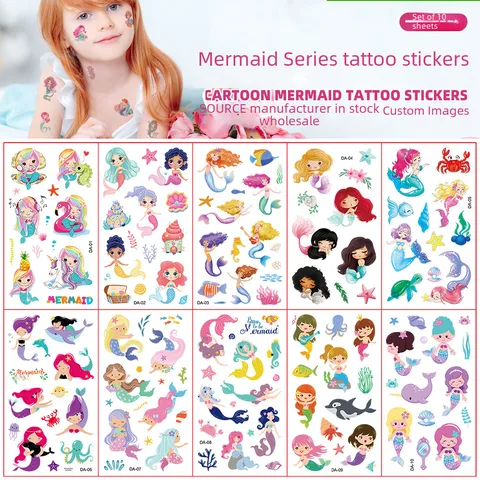 New Children's Cartoon Mermaid Tattoo Stickers Waterproof Long-lasting Cute Fun Toy Gift Temporary Stickers