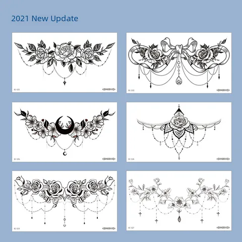 New  Plain Flower Tattoo Sticker Collarbone Chest  Scar Covering Flower Arm Tattoo Sticker