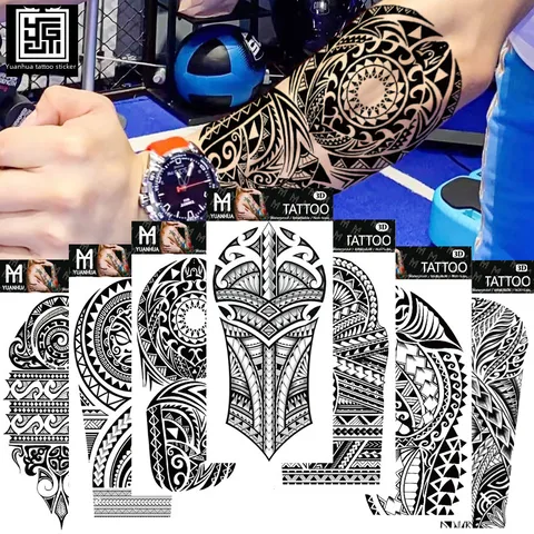 Yuanhua Waterproof Tattoo Stickers Factory Spot Wholesale Wolf Head Totem Arabic Text Tattoo Stickers  Supply