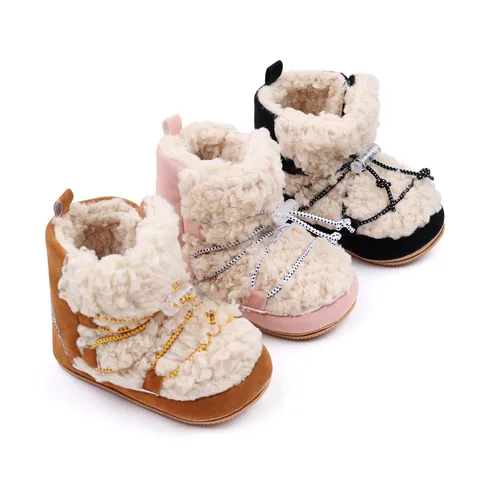 Autumn And Winter New Baby Shoes Rubber Sole Warm Coral Fleece Non-slip Shoes Toddler Shoes 0-12 Baby Cotton Boots BMB3119