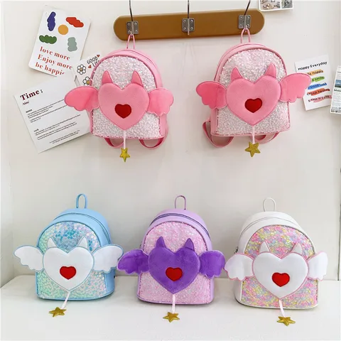 Kindergarten New Love Backpack Fashion  Angel Wings Travel Children's Backpack