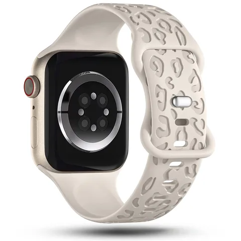 New AppleWatch Apple Watch Band Iwatch Laser Embossed Leopard Butterfly Buckle Silicone Strap