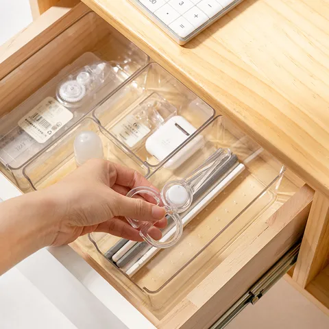 Japanese-style Desktop Drawer Storage Box Partition Kitchen Tableware Stationery Finishing Small Box Transparent Plastic Compartment Artifact