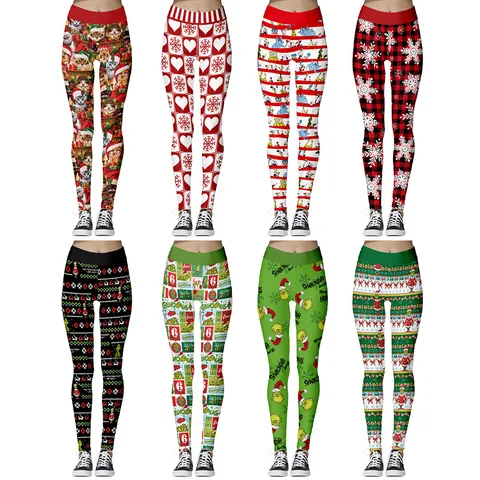 Women's Christmas Retro Cartoon Full Length Printing Leggings