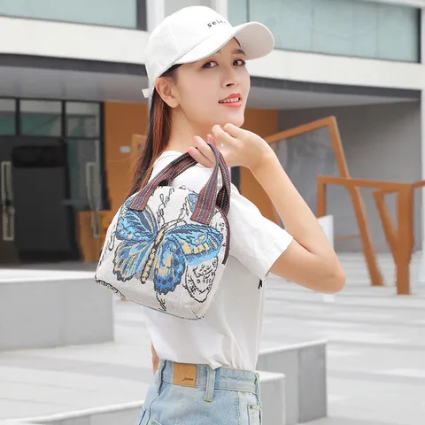 Women's Fashion Butterfly Cotton And Linen Shopping Bags