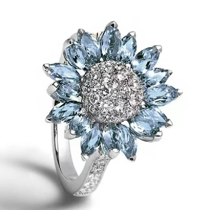 Elegant Lady Flower Alloy Plating Inlay Rhinestones White Gold Plated Women's Rings