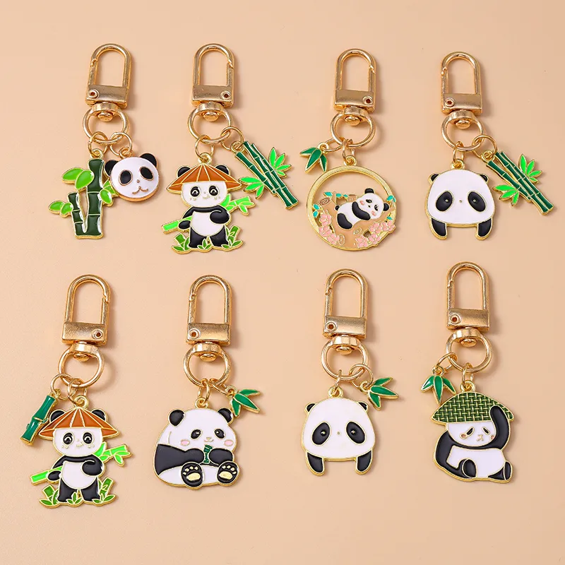 Casual Cute Commute Panda Bamboo Alloy Keychain