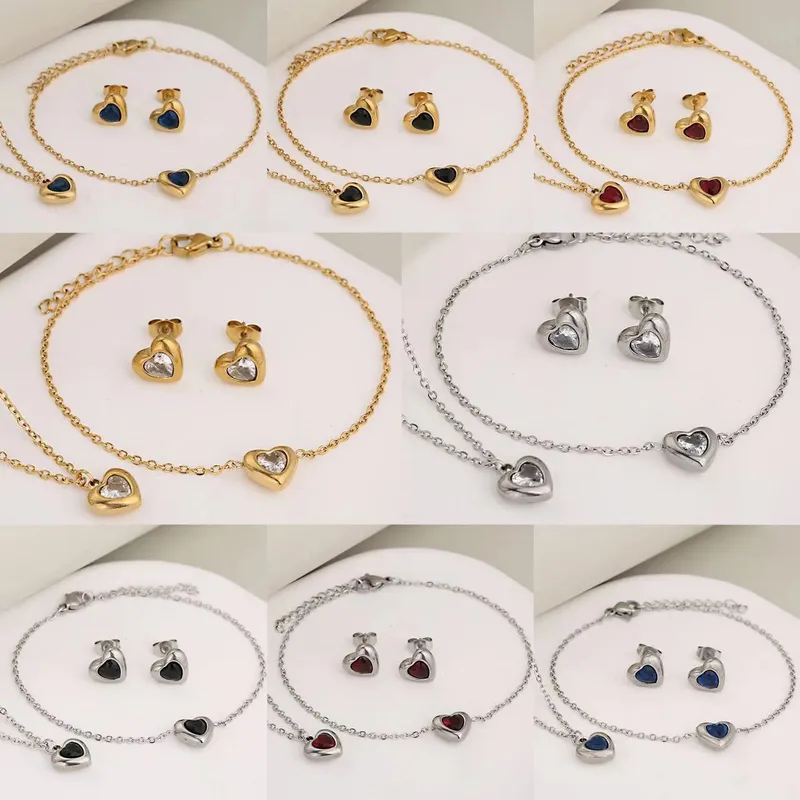 Wholesale Jewelry Classic Style Heart Shape 304 Stainless Steel Rhinestones Inlay Jewelry Set