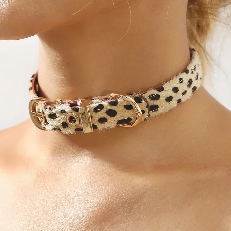 Streetwear Heart Shape Leopard Pu Leather Alloy Wholesale Choker