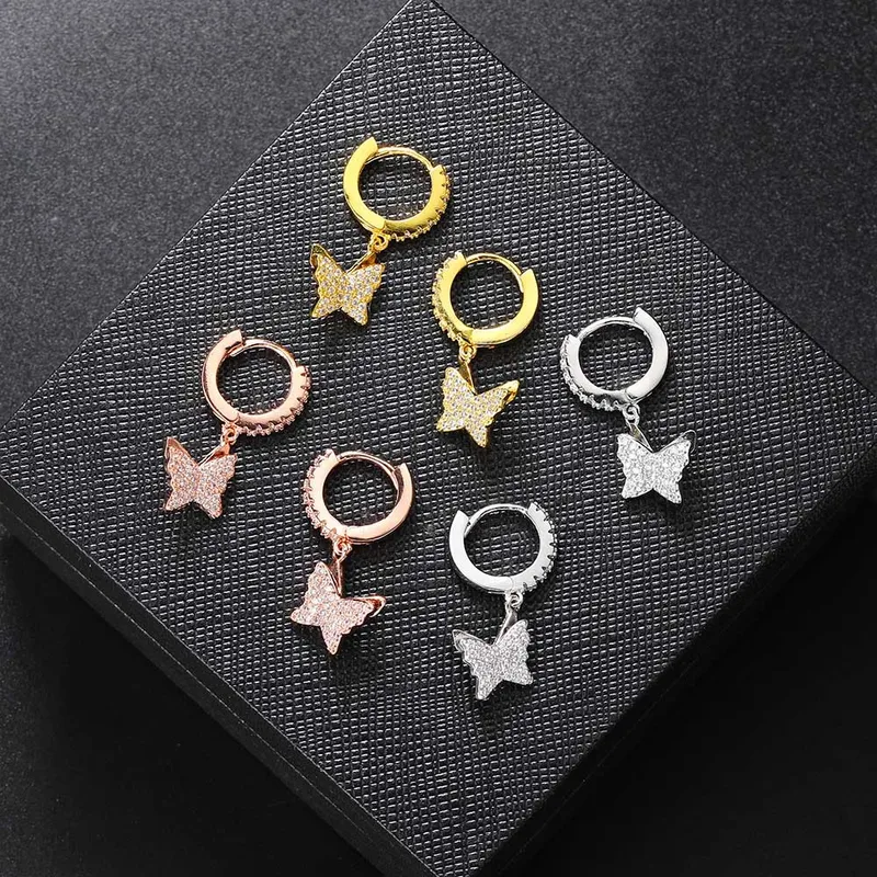 1 Pair Sweet Cool Style Butterfly Plating Inlay Copper Zircon Rose Gold Plated White Gold Plated Gold Plated Men Huggies