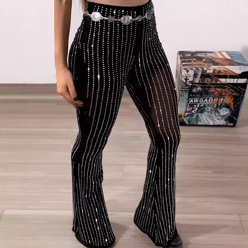 Women's Party Street Sexy Streetwear Glittery Full Length Diamond Casual Pants