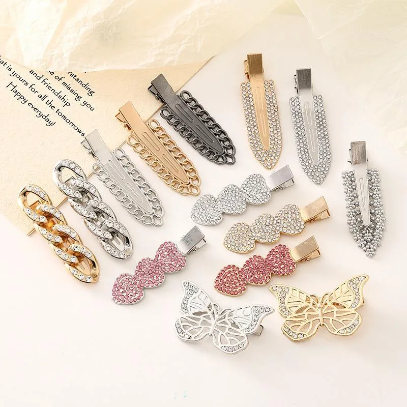 New Korean Version Of Rhinestone Alloy Seamless Hairpin Chain Ring Side Clip DIY Handmade  Finished Hairpin