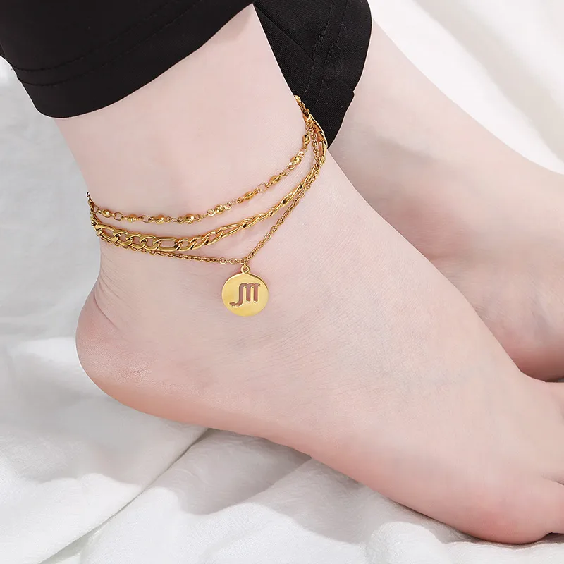 Wholesale Jewelry Simple Style Letter 304 Stainless Steel 18K Gold Plated Anklet