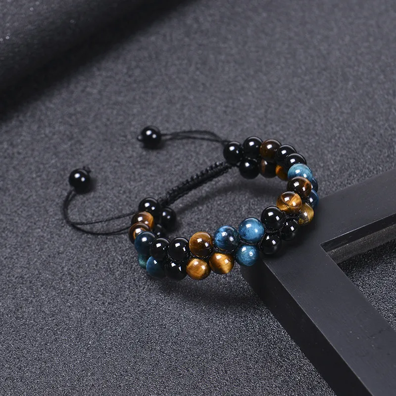 Hip-Hop Retro Round Natural Stone Agate Beaded Handmade Men's Bracelets