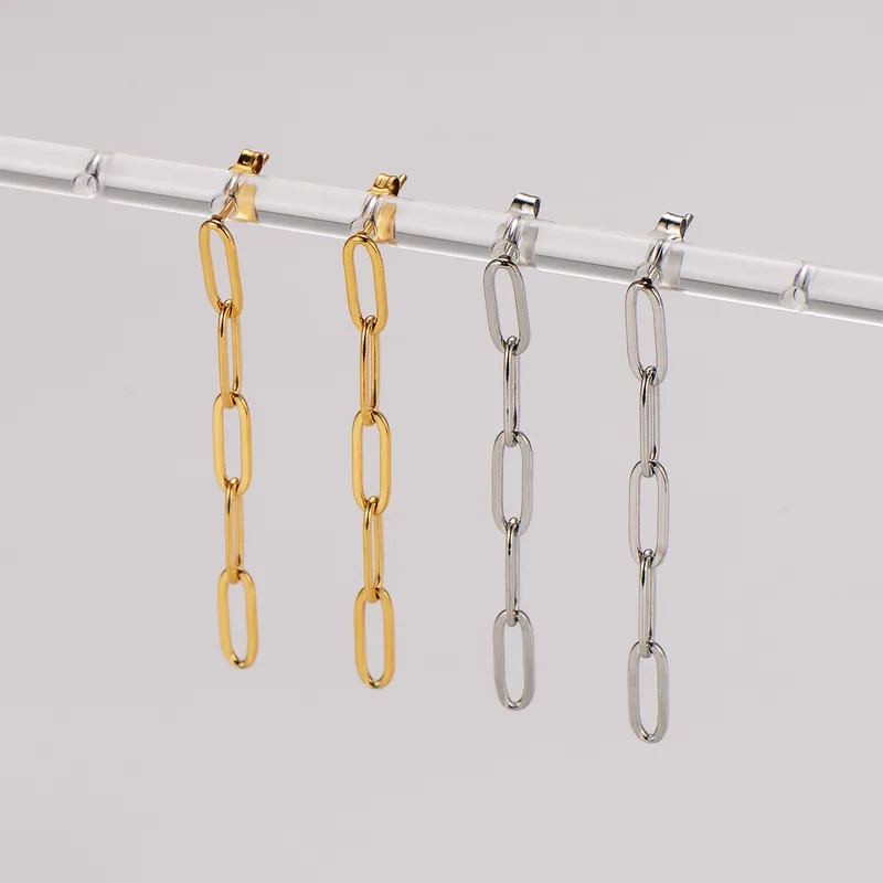 1 Pair Simple Style Chain Plating 304 Stainless Steel 18K Gold Plated Drop Earrings