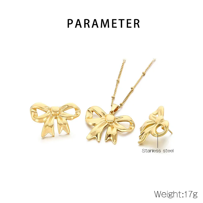 Wholesale Jewelry Basic Simple Style Classic Style Bow Knot 304 Stainless Steel 18K Gold Plated Earrings Necklace