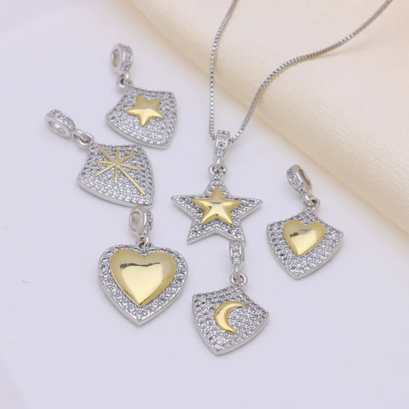 Copper Inlay Star Moon Heart Shape Zircon Pendant Necklace