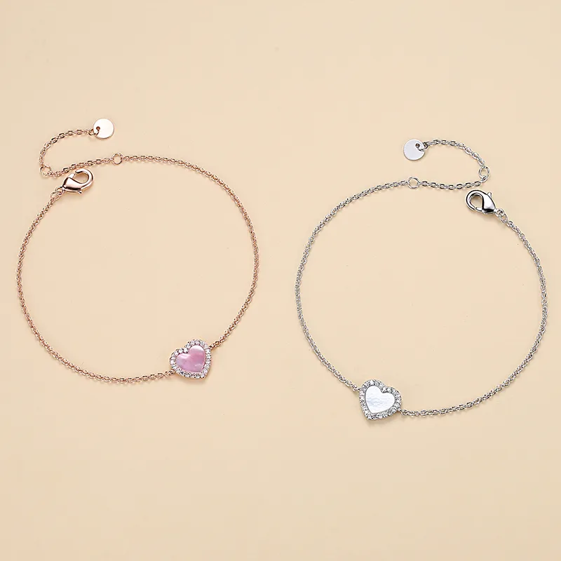 Shell Brass Rose Gold Plated White Gold Plated Inlay Heart Shape Shell Zircon Bracelets